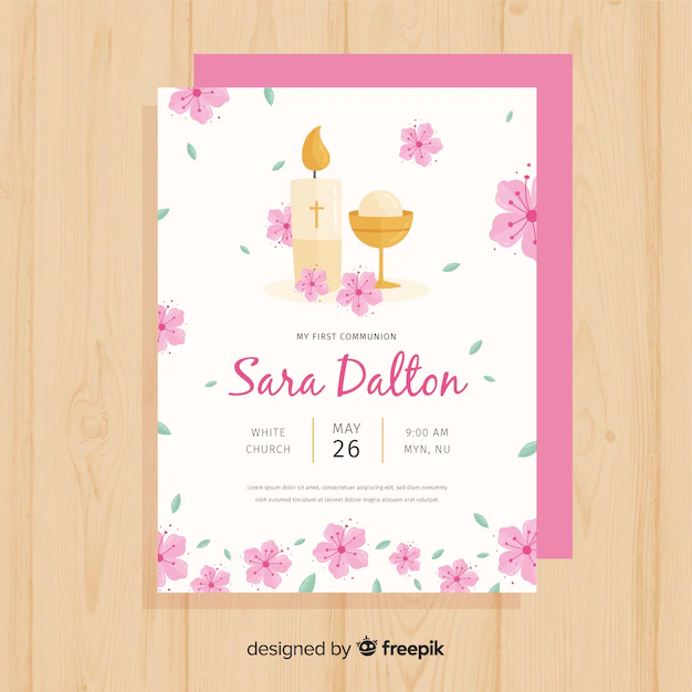 Free Vector | Floral first communion invitation template