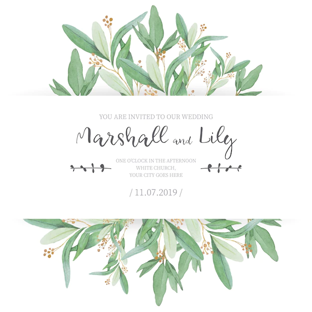 Free Vector | Floral wedding invitation with ornamental leaves