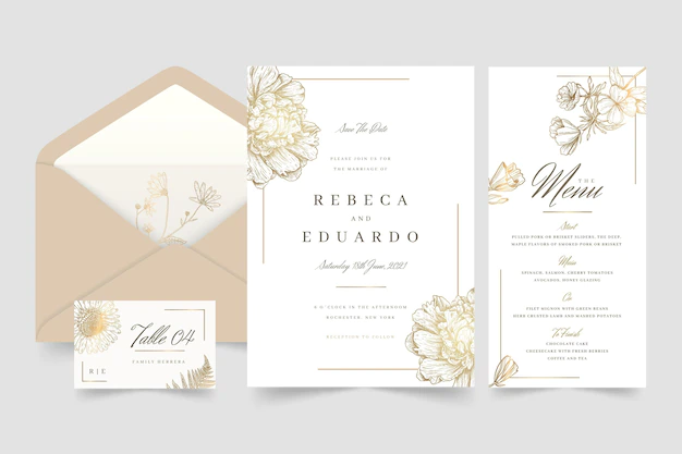 Free Vector | Floral wedding stationery collection