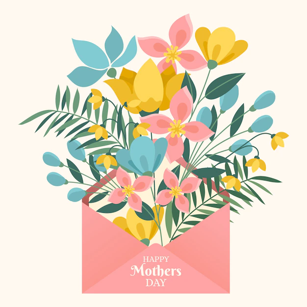 Free Vector | Flowers in envelope with mother's day lettering