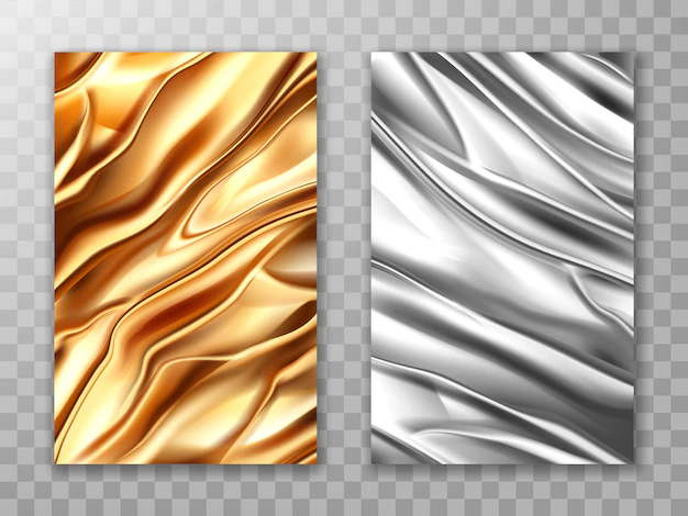 Free Vector | Foil golden and silver, crumpled metal texture set