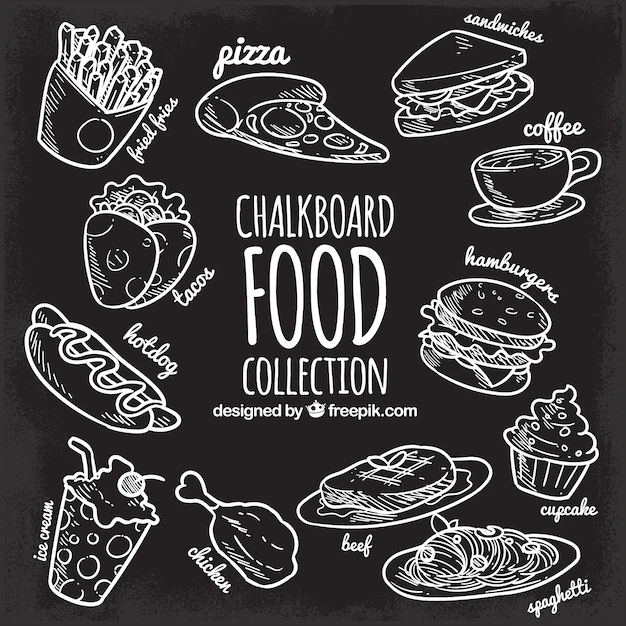 Free Vector | Food collection in chalkboard style