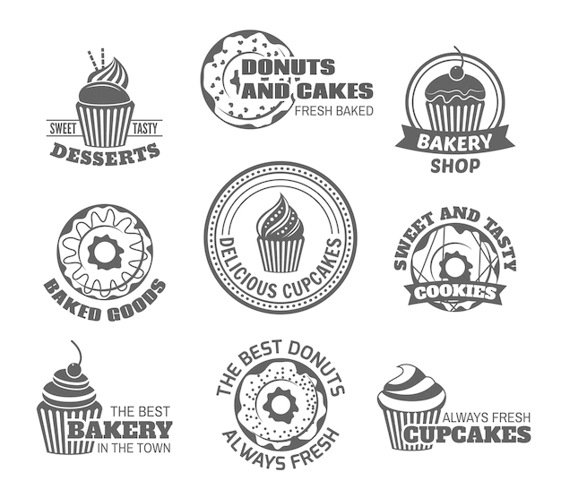 Free Vector | Food sweet  tasty desserts donut and cupcake labels set isolated vector illustration
