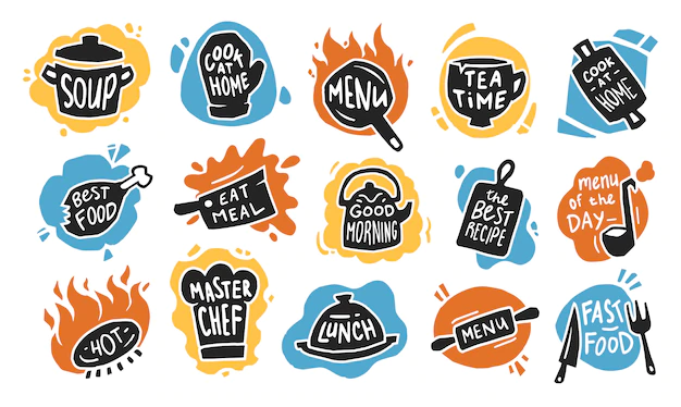 Free Vector | Food typography flat icon set