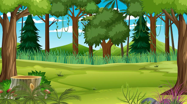 Free Vector | Forest at daytime scene with various forest plant and tree