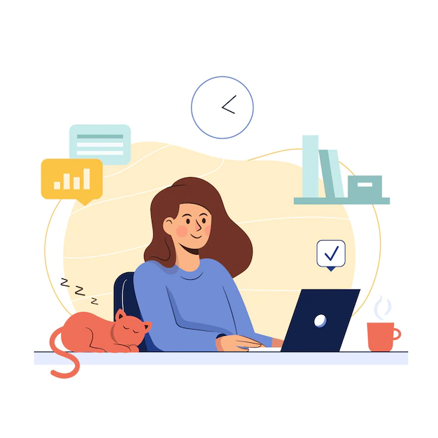 Free Vector | Freelancer working on laptop at her house