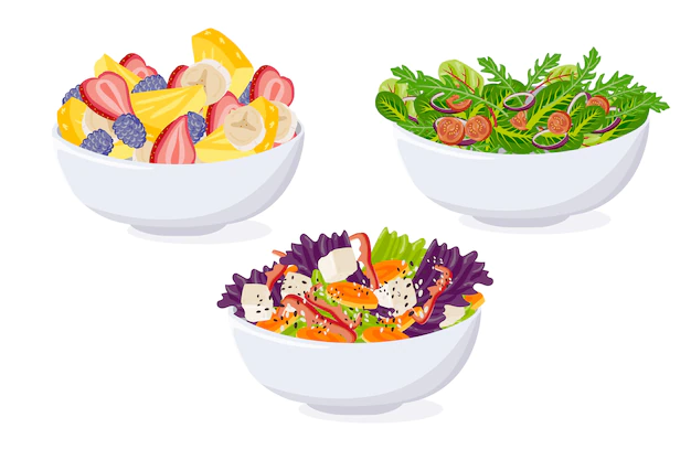 Free Vector | Fruit and salad bowl pack