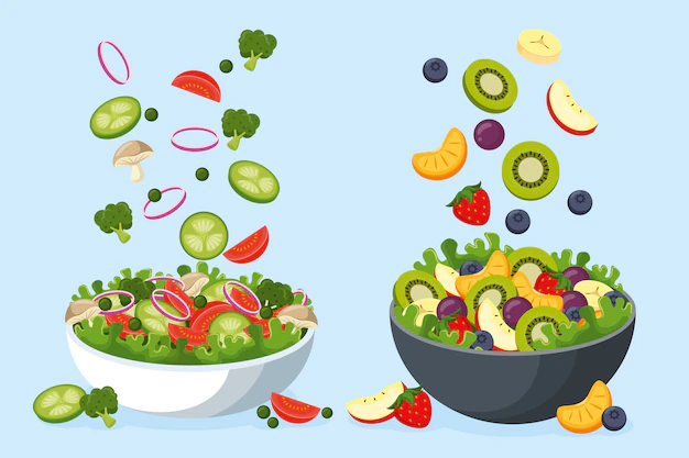 Free Vector | Fruit and salad in bowls