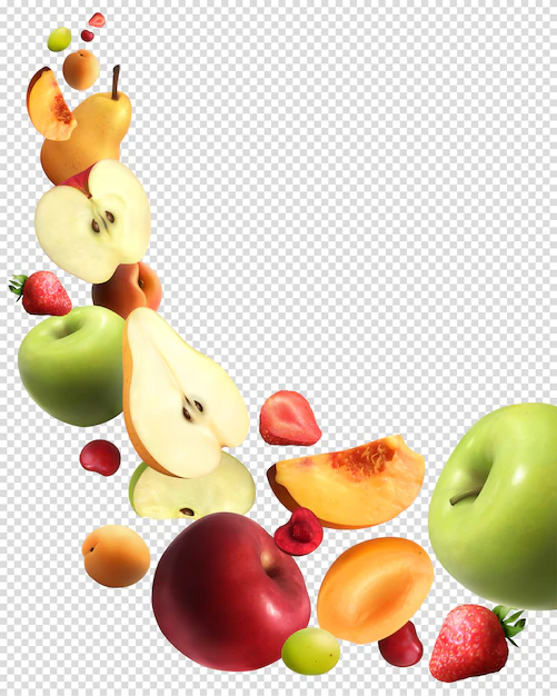 Free Vector | Fruits falling realistic transparent set