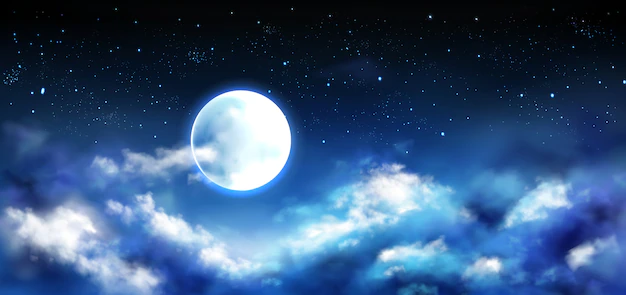 Free Vector | Full moon in night sky with stars and clouds scene