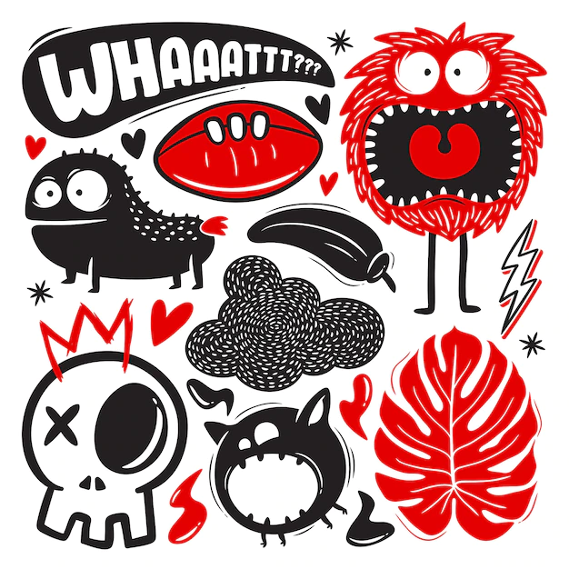 Free Vector | Funny doodles with monsters set