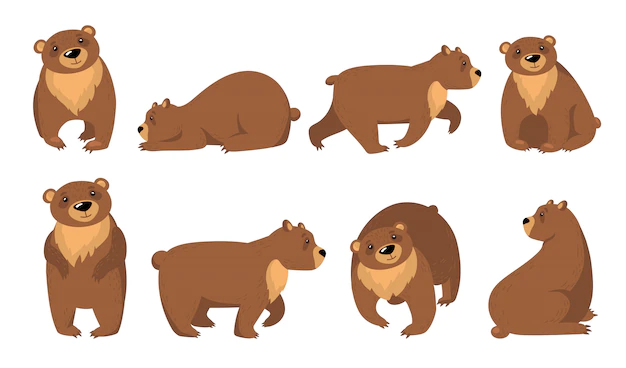 Free Vector | Funny grizzly bears set