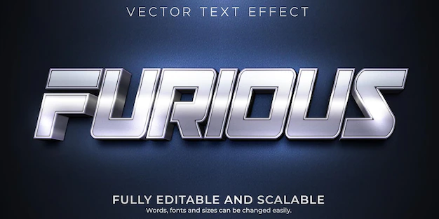 Free Vector | Furious editable text effect metallic and shiny text style