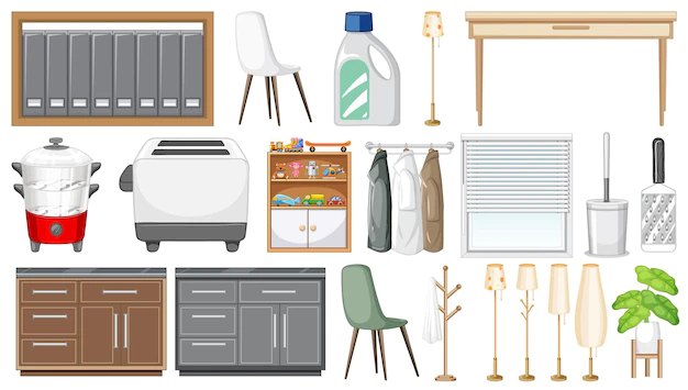 Free Vector | Furniture and household appliances on white background