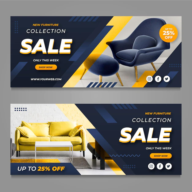 Free Vector | Furniture sale banners with photo