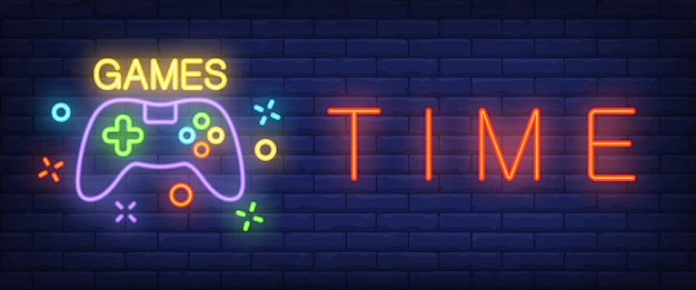Free Vector | Games time neon text with gamepad