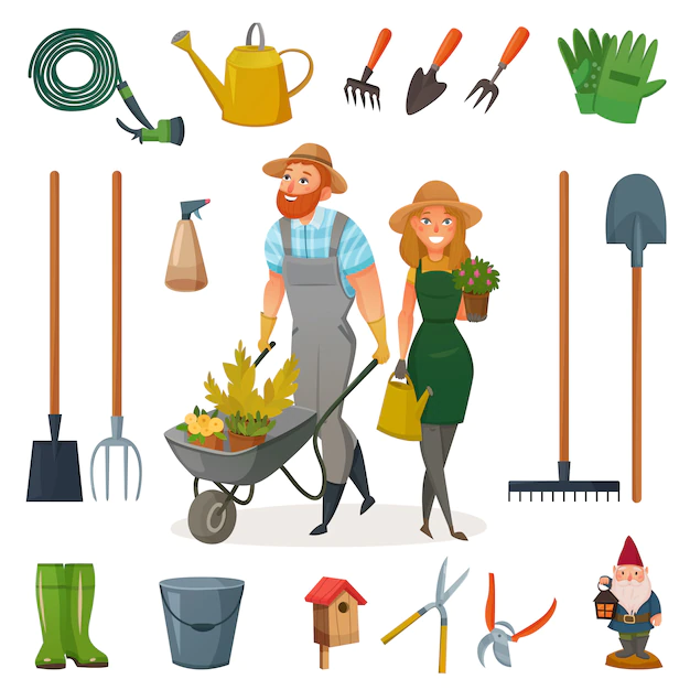 Free Vector | Gardening cartoon icon set