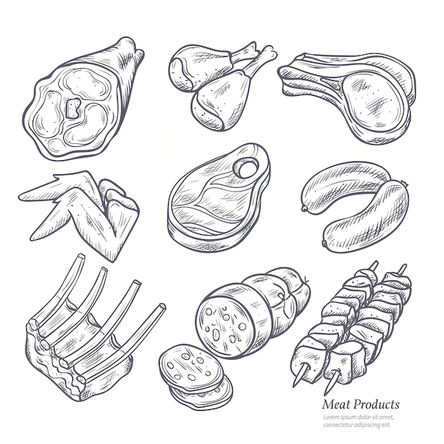 Free Vector | Gastronomic meat products sketches set