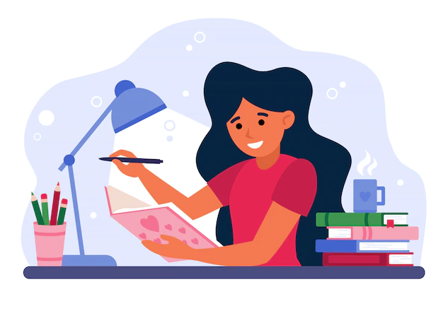 Free Vector | Girl writing in journal or diary