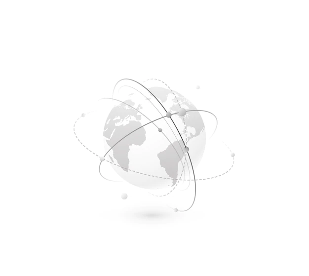 Free Vector | Global network world concept. technology globe with continents map and connection lines, dots and point. digital data planet design in simple flat style, monochrome color.