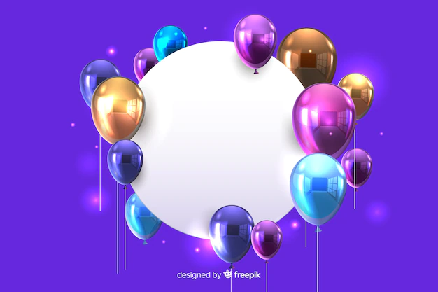 Free Vector | Glossy balloons with blank banner 3d effect on blue background