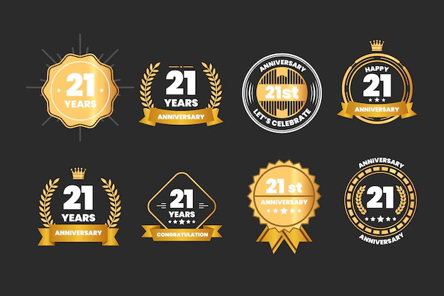 Free Vector | Golden 21 anniversary badges collection