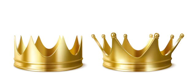 Free Vector | Golden crowns for king or queen, crowning headdress for monarch.