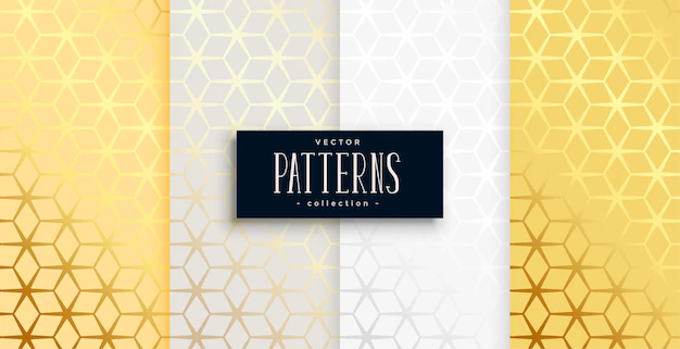 Free Vector | Golden geometric hexagonal pattern set of four