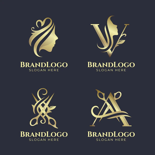 Free Vector | Golden hair salon logo set