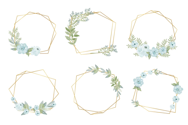 Free Vector | Golden polygonal frames with flowers