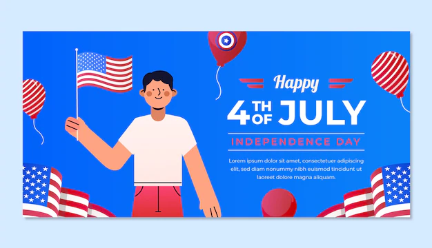 Free Vector | Gradient 4th of july banner with man holding flag