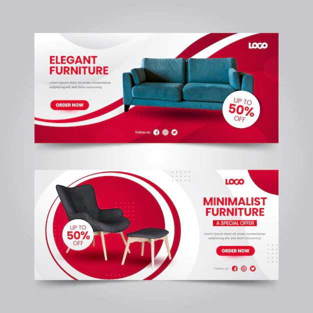 Free Vector | Gradient furniture sale banners with photo