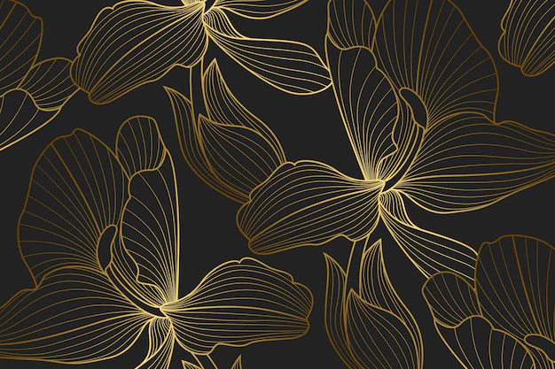 Free Vector | Gradient golden linear background with lily flowers design