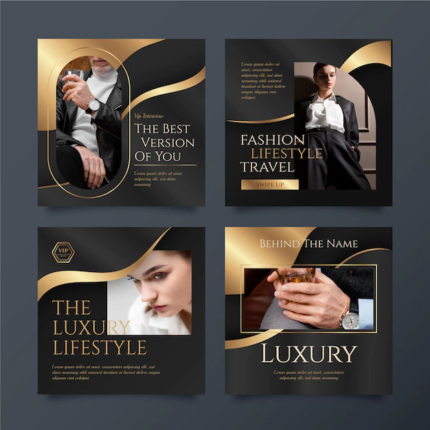 Free Vector | Gradient golden luxury instagram posts