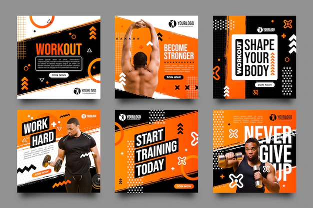 Free Vector | Gradient health & fitness post collection with photo