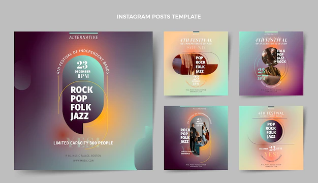 Free Vector | Gradient texture music festival instagram posts collection