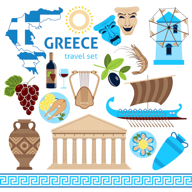 Free Vector | Greece symbols touristic set flat composition