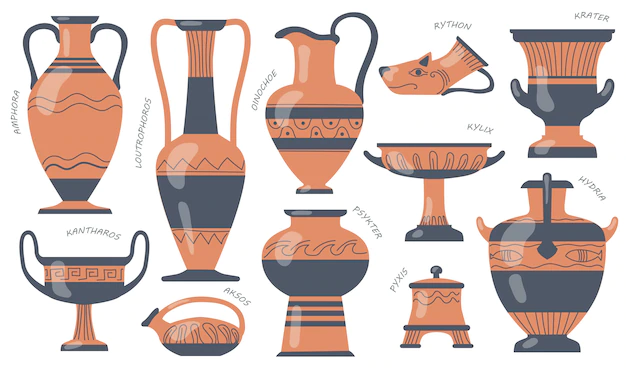Free Vector | Greek pottery jugs set
