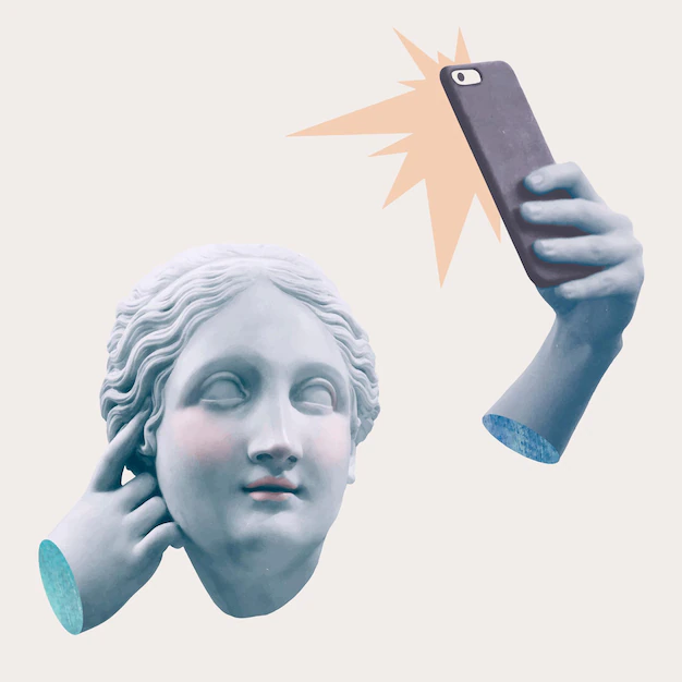 Free Vector | Greek selfie goddess statue social media addiction mixed media
