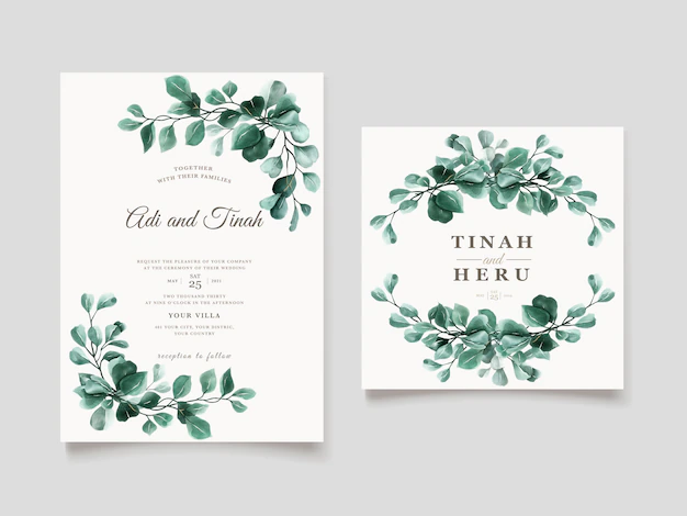Free Vector | Green eucalyptus wedding invitation card template