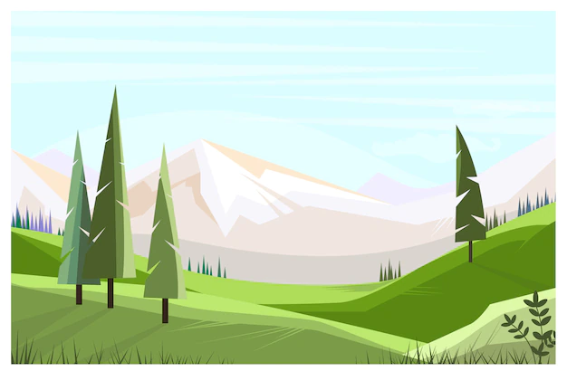 Free Vector | Green fields with tall trees illustration