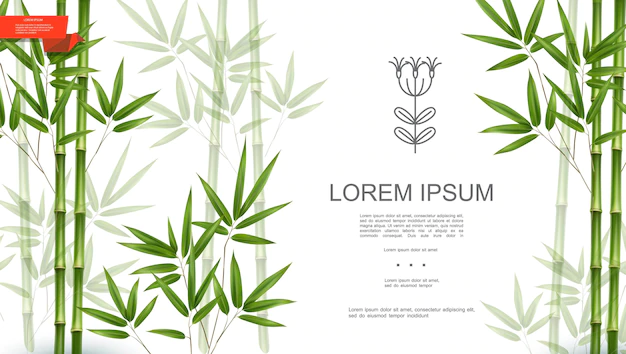Free Vector | Green natural tropical plant background with bamboo stems and leaves in realistic style  illustration