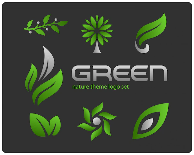 Free Vector | Green nature theme logotype set