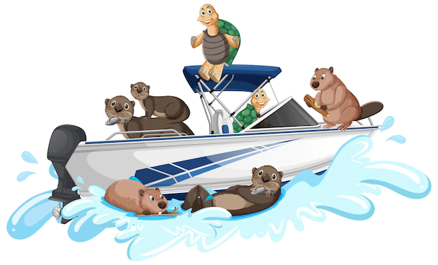 Free Vector | Group of amphibian animals on speedboat