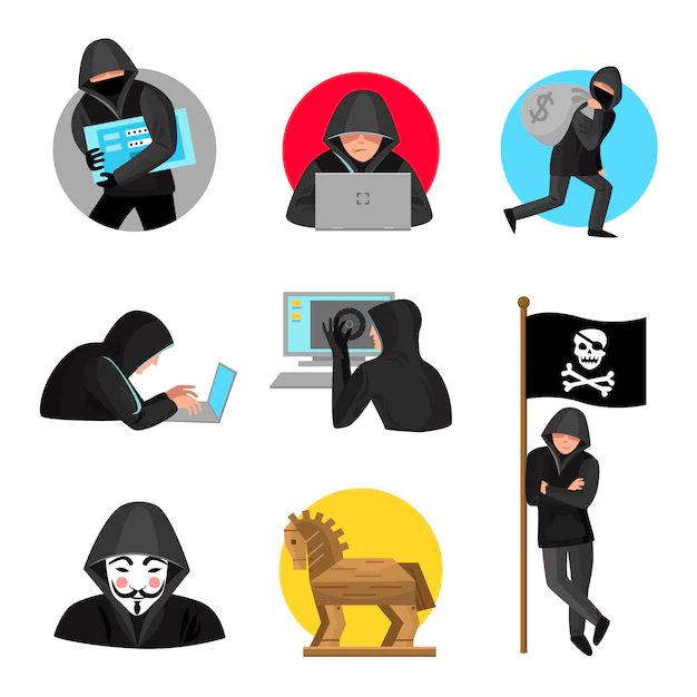 Free Vector | Hackers characters symbols icons collection