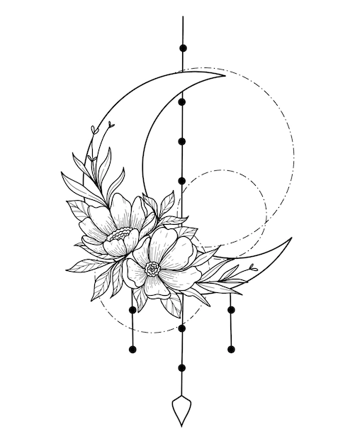 Free Vector | Half moon dream catcher with flower doodle line art