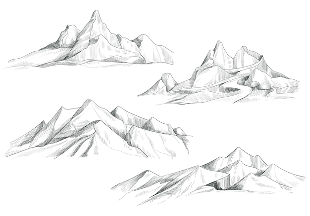 Free Vector | Hand drawing mountain landscape set sketch design