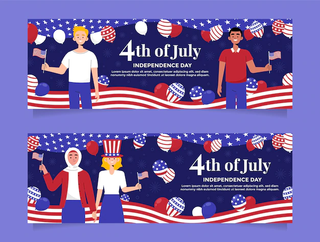 Free Vector | Hand drawn 4th of july banners with balloons