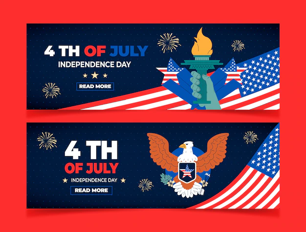 Free Vector | Hand drawn 4th of july horizontal banners