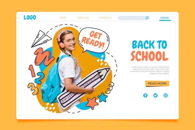 Free Vector | Hand drawn back to school landing page template with photo